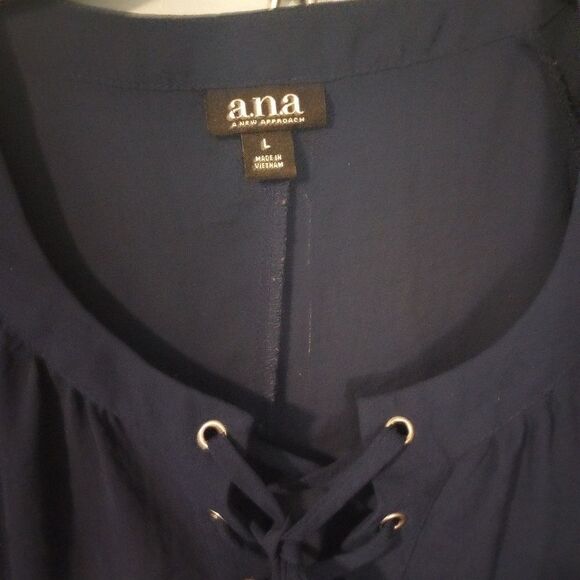 A.n.a ruffle trim sheer navy blouse - Picture 4 of 7
